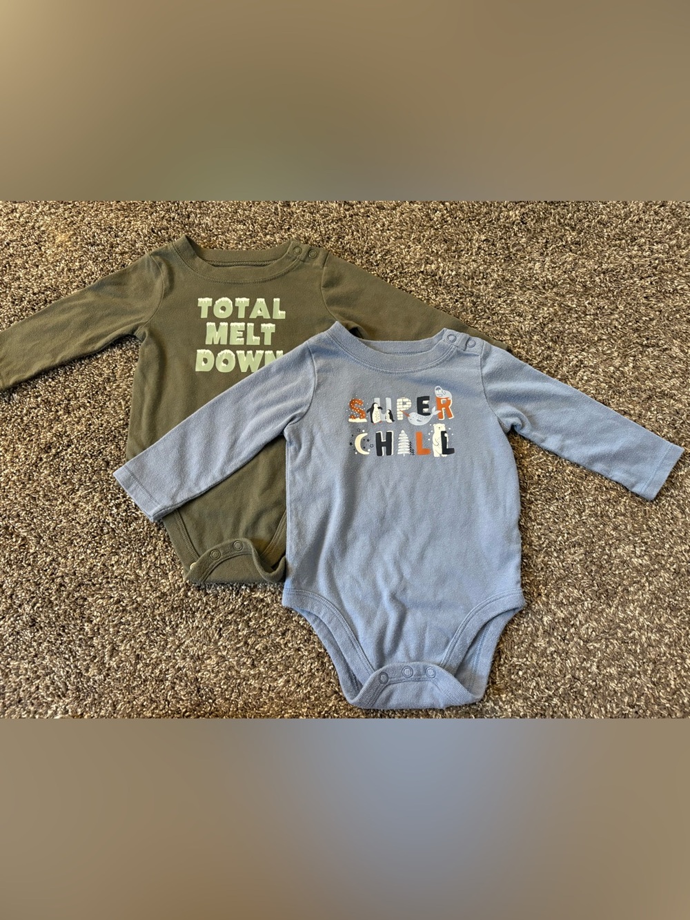 Garanimals Blue "Super Chill" & Olive "Total Melt Down" Long-Sleeve Baby Onesies